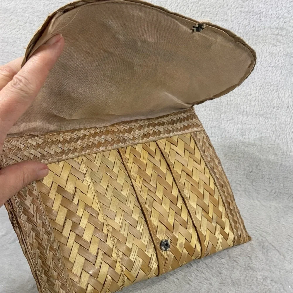 Vintage Woven Straw Envelope Clutch Colorful Raffia Tassel Beaded Boho‎ Bag